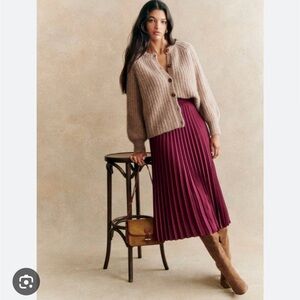 Sezane Dune Purple Burgundy Pleated Skirt US6/FR38